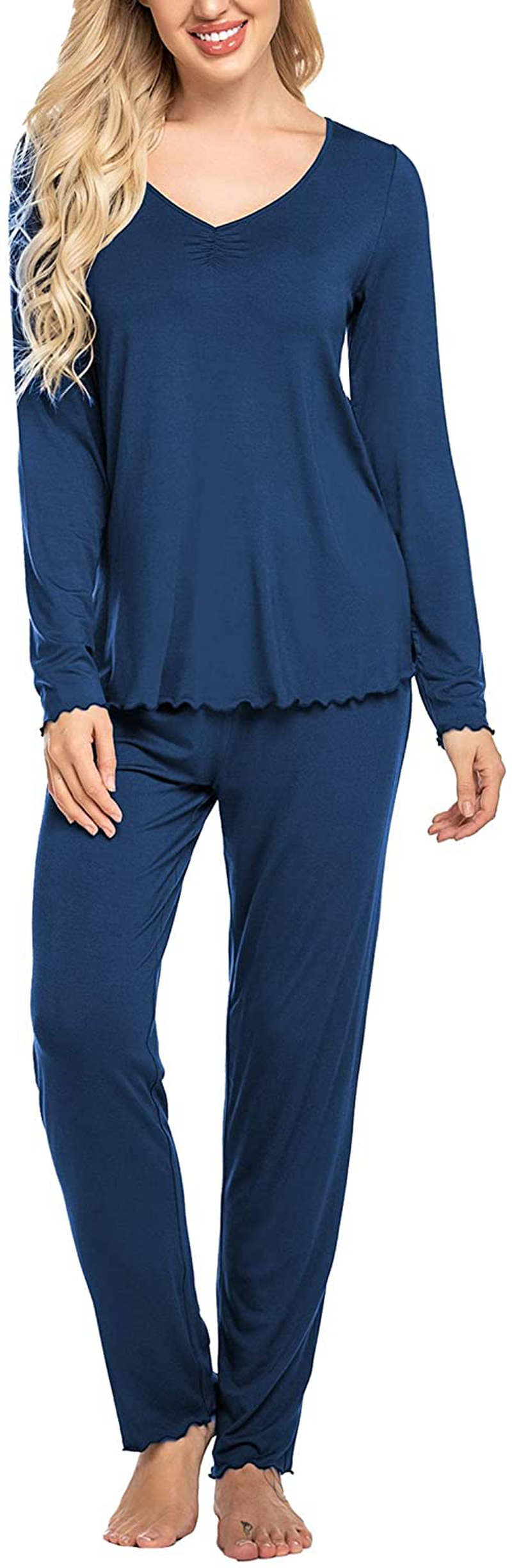 Ekouaer Women'S Pajama Set Long Sleeve Sleepwear Soft Loungewear Sets Pajamas Top and Pants Pjs S-XXL Apparel & Accessories > Clothing > Sleepwear & Loungewear Kylie Max