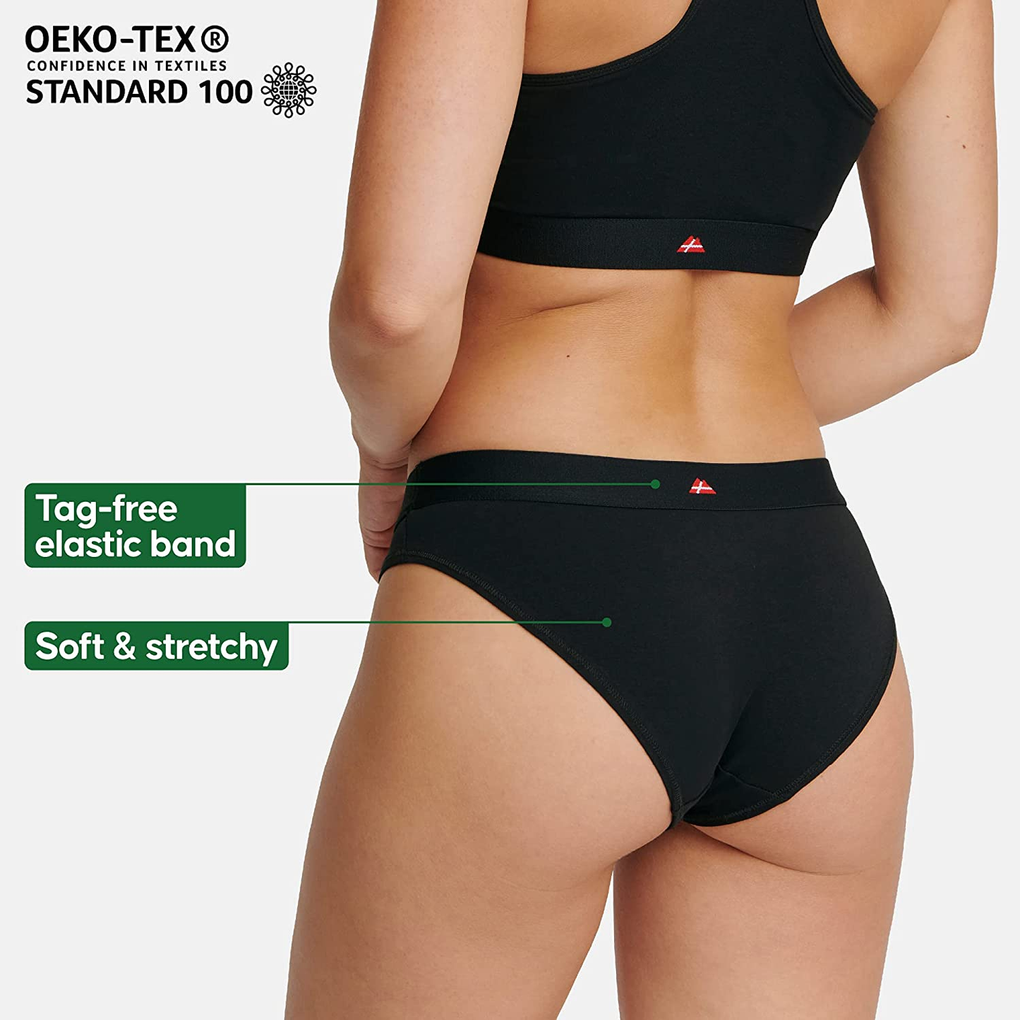 DANISH ENDURANCE Organic Cotton Stretch Bikini Panties 6-Pack for Women, OEKO-TEX, Comfy & Classic Underwear KYLIE MAX