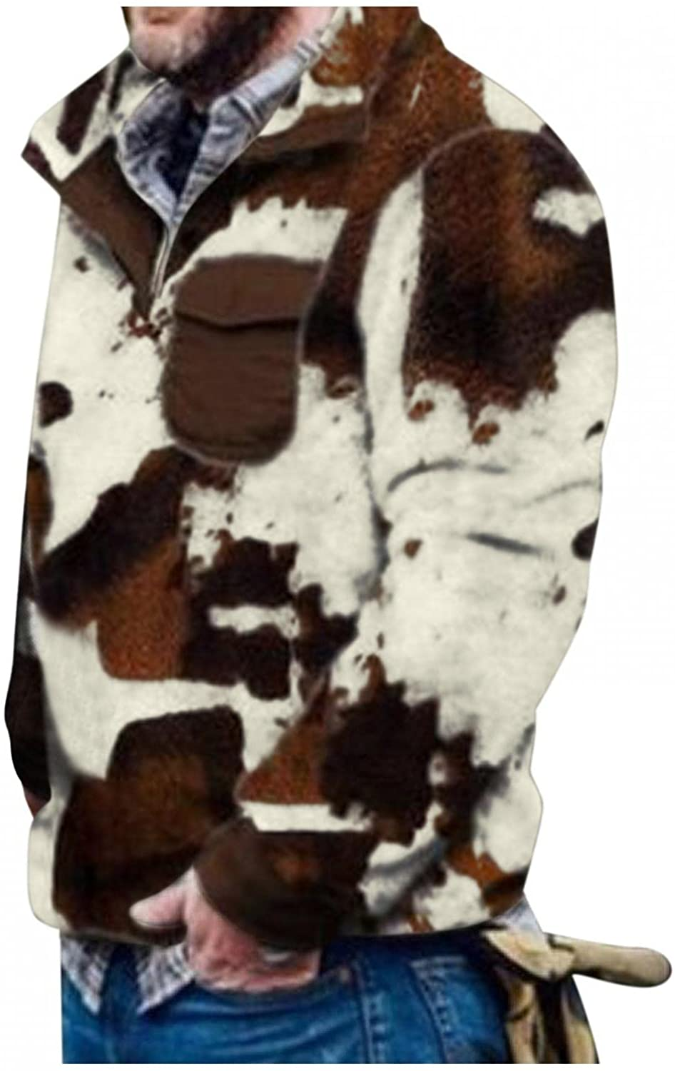 Merthy Mens Warm Camo Plush Henely Shirts Sherpa Fleece Jackets Long Sleeve Stand Collar Thermal Stylish Printed Outwear Apparel & Accessories > Clothing > Underwear & Socks > Shapewear Merthy Brown 3X-Large