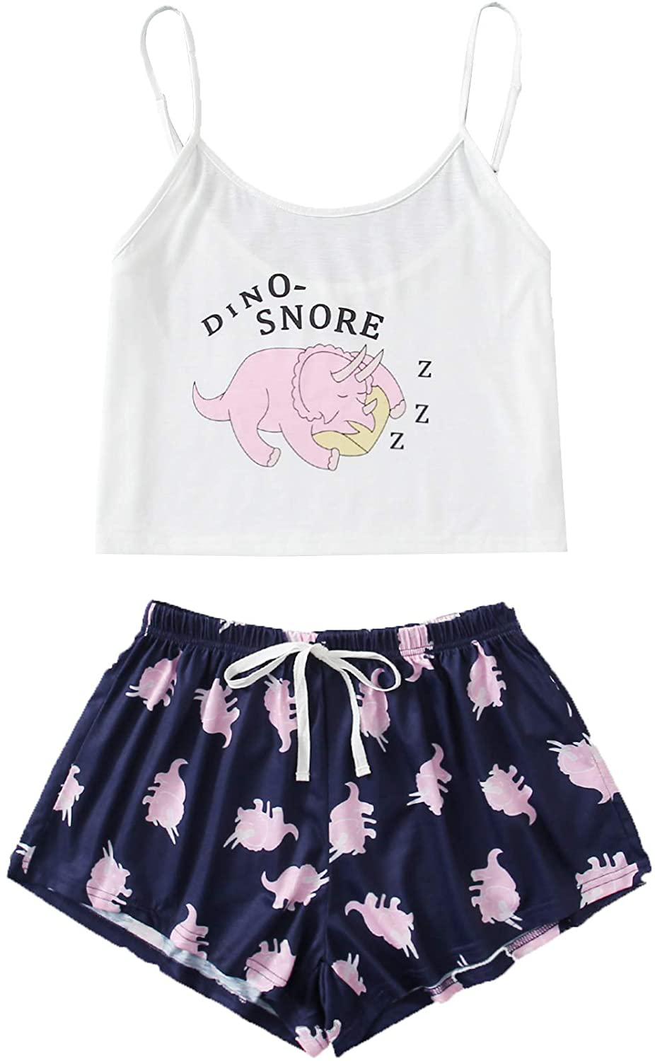 Shein Women'S Cute Cartoon Print Cami Top and Shorts Pajama Set Apparel & Accessories > Clothing > Sleepwear & Loungewear Kylie Max
