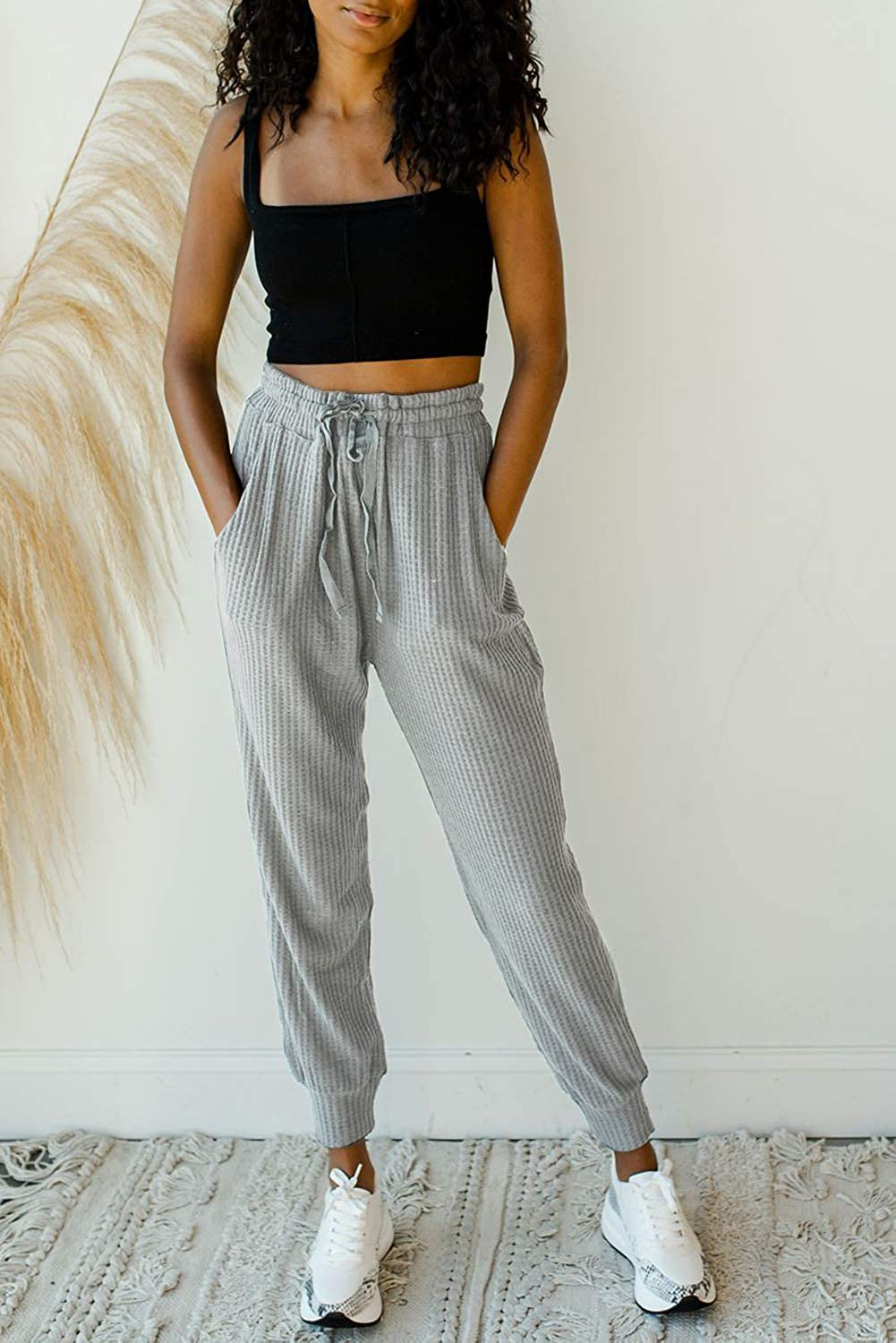 MIROL Women'S Active Drawstring Joggers Pants Elastic Waist Waffle Knit Trousers Athletic Solid Color Sweatpants Apparel & Accessories > Clothing > Activewear Kylie Max