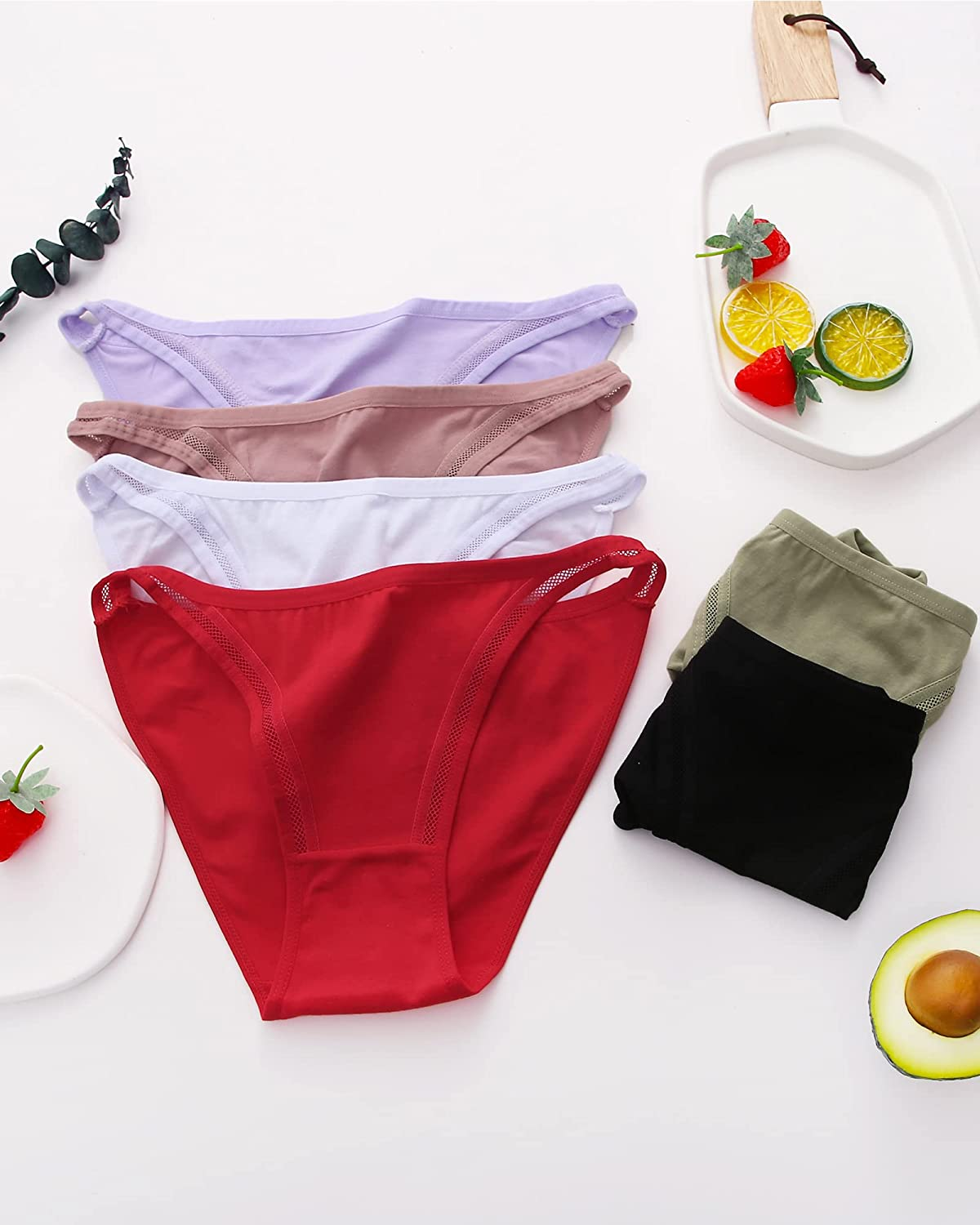 FINETOO 6 Pack Cotton Underwear for Women, Breathable Soft Stretch Hipster High Cut Cheeky String Bikini Panties Apparel & Accessories > Clothing > Underwear & Socks > Underwear KYLIE MAX
