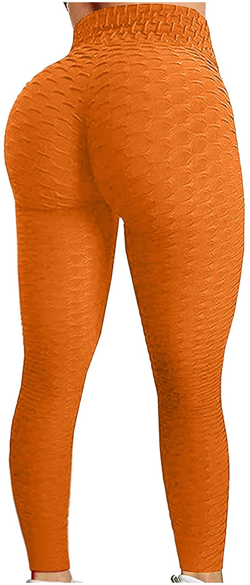 Burband Womens Anit Cellulite Texutred Booty Shaping Leggings Seamless Scrunch Butt Lifting Tummy Control Yoga Biker Pants Apparel & Accessories > Clothing > Underwear & Socks > Shapewear Burband Orange Small