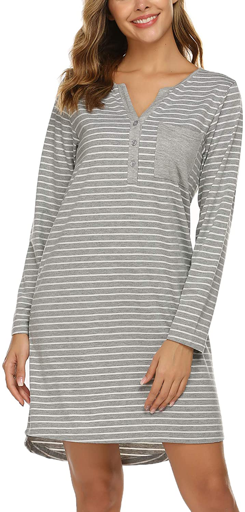 Ekouaer Women'S Nightshirt Long Sleeve Button down Nightgown V-Neck Sleepwear Short Sleeve Pajama Dress Apparel & Accessories > Clothing > Sleepwear & Loungewear > Nightgowns Kylie Max