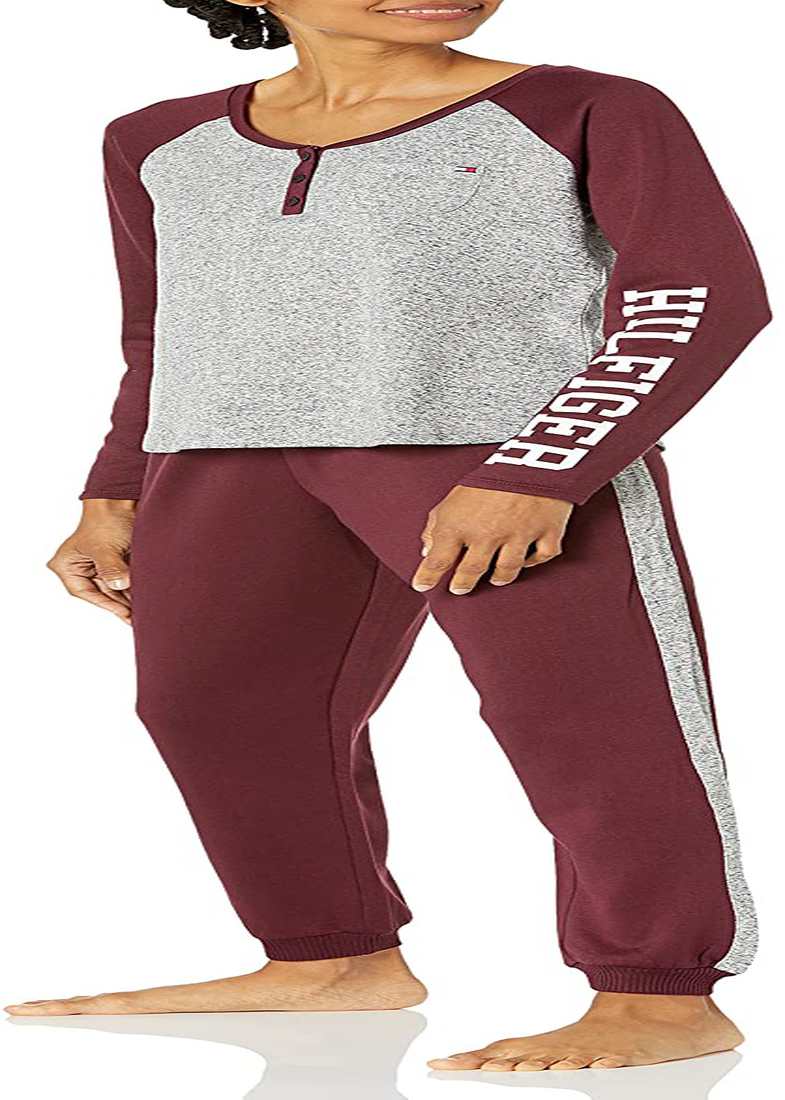 Tommy Hilfiger Women's Sleepwear Long Sleeve Henley & Jogger Pajama Set Apparel & Accessories > Clothing > Sleepwear & Loungewear > Pajamas Tommy Hilfiger Fig X-Large