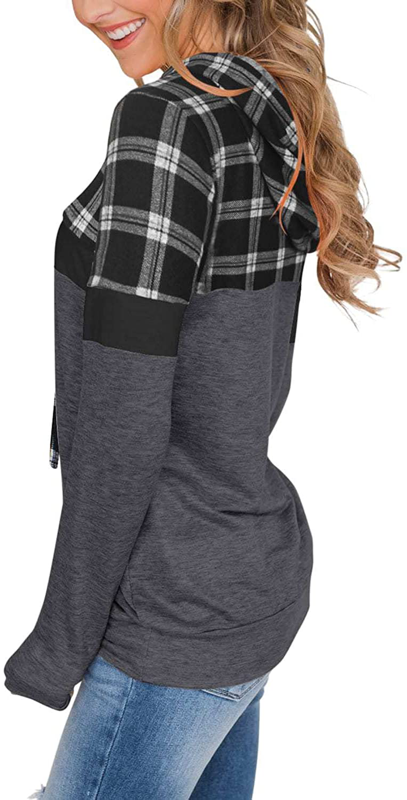 PINKMSTYLE Women'S Casual Color Block Hoodies Tops Long Sleeve Drawstring Pullover Sweatshirts with Pocket(S-Xxl) Apparel & Accessories > Clothing > Activewear Kylie Max