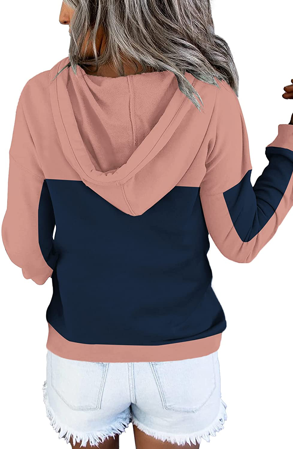 ETCYY Women'S Color Block Hoodies Tops Long Sleeve Casual Drawstring Button down Pullover Sweatshirt with Pocket Apparel & Accessories > Clothing > Activewear Kylie Max