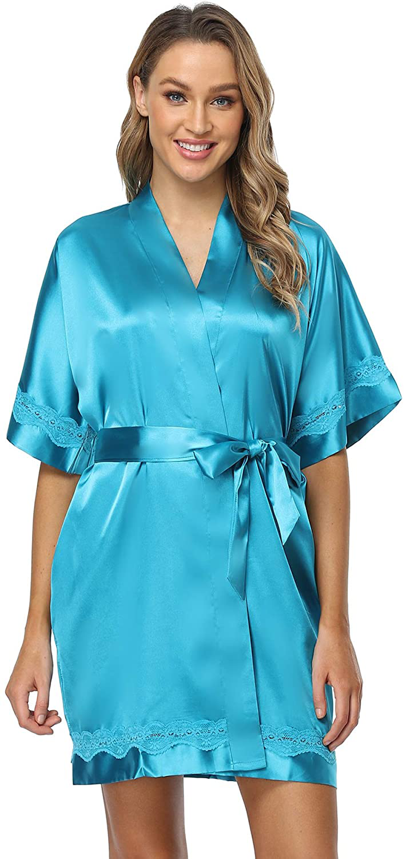 The Bund Women'S Short Robes Lace Bride Bridesmaids Sexy Bathrobe Satin Spa Robe Pure Color Apparel & Accessories > Clothing > Sleepwear & Loungewear > Robes The Bund