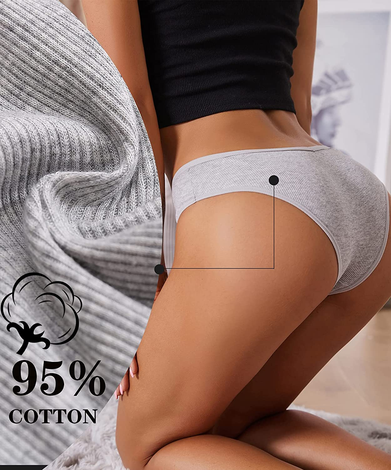 Cutebyte 6 Pack Womens Cotton Underwear Sexy Breathable High Cut Panties Low Rise Cotton Cheeky Hipster S-XXL Apparel & Accessories > Clothing > Underwear & Socks > Underwear CUTE BYTE