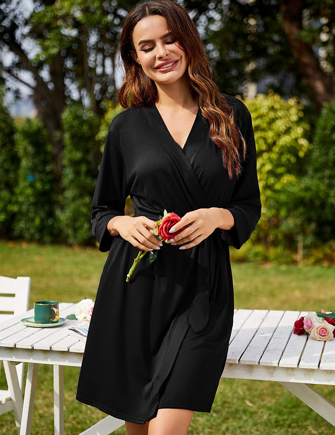 Hotouch Womens Robe Lightweight Kimono Robes Short Knit Bathrobe Soft Sleepwear Ladies Loungewear S-XXL Apparel & Accessories > Clothing > Sleepwear & Loungewear > Robes Hotouch