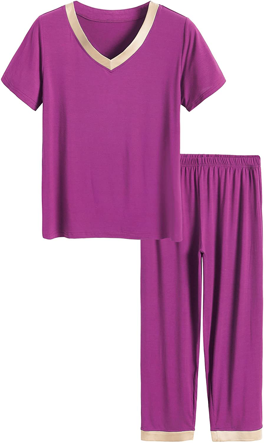 Latuza Women's V-neck Sleepwear Short Sleeves Top with Pants Pajama Set Apparel & Accessories > Clothing > Sleepwear & Loungewear > Pajamas Latuza Boysenberry 4X-Large Plus