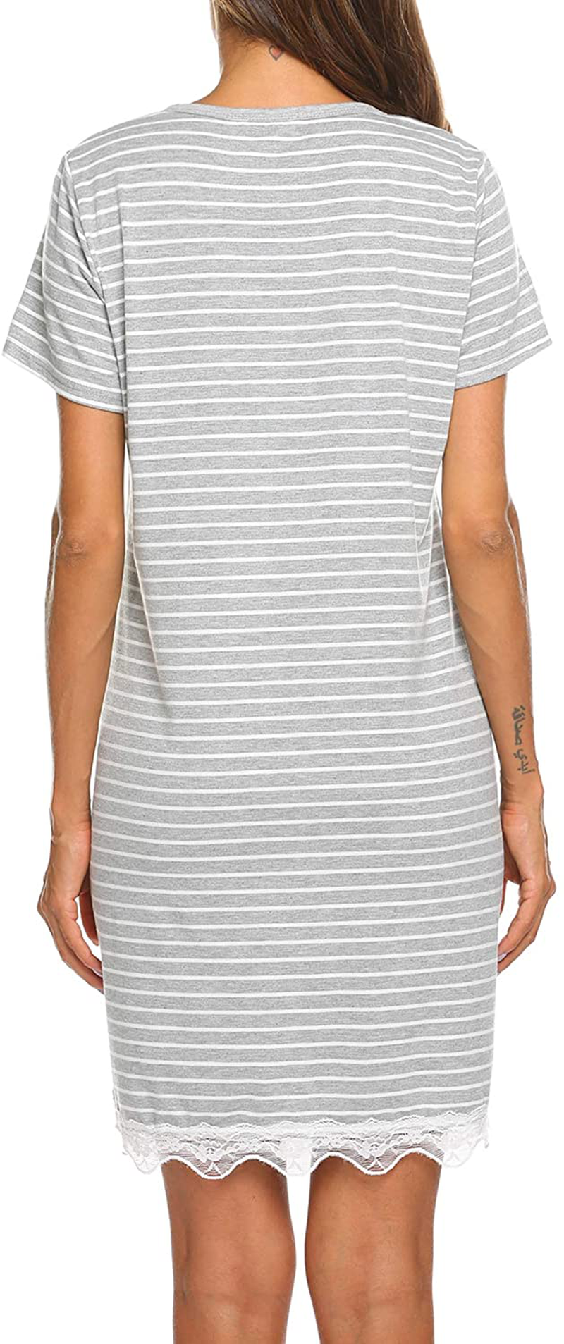 Ekouaer Women'S Nightgown Striped Tee Short Sleeve Cotton Sleep Nightshirt Button down Pajama Dress S-XXXL Apparel & Accessories > Clothing > Sleepwear & Loungewear > Nightgowns Kylie Max