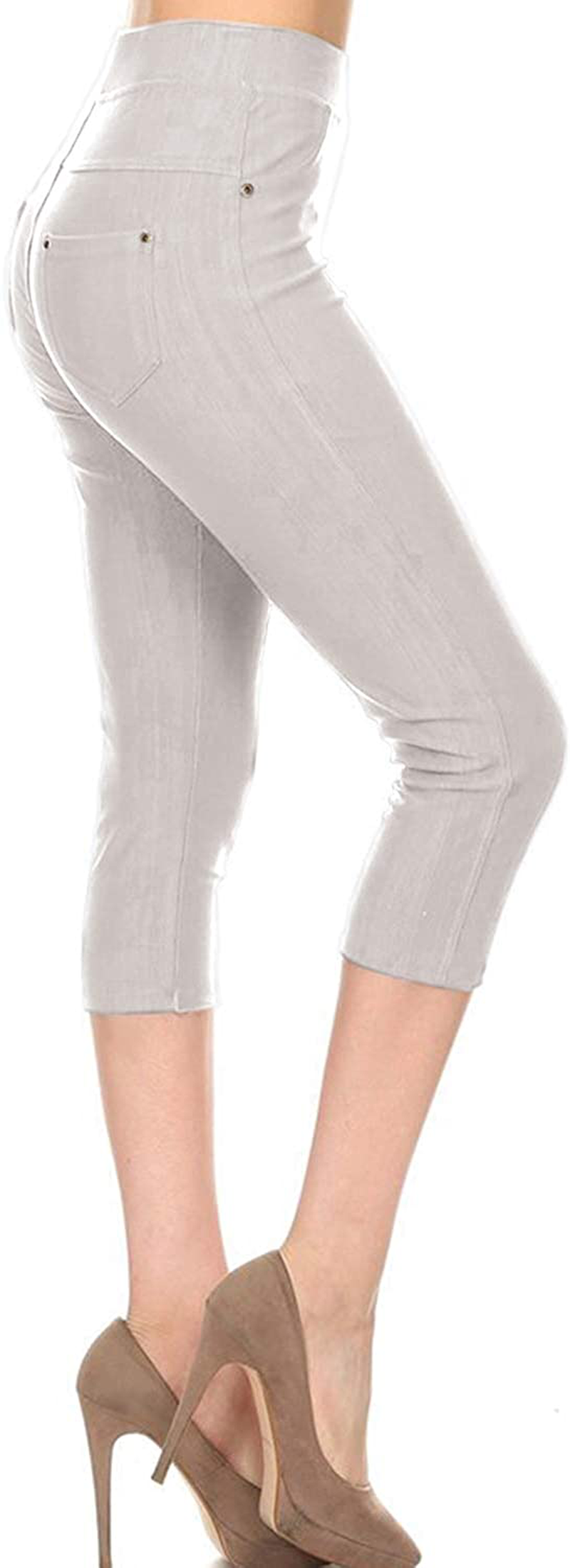 Leggings Depot Premium Quality Women's Cotton Blend Stretch Pull-on Jeggings with Pockets Apparel & Accessories > Clothing > Activewear LEGGINGS DEPOT Capri-white 1X-2X