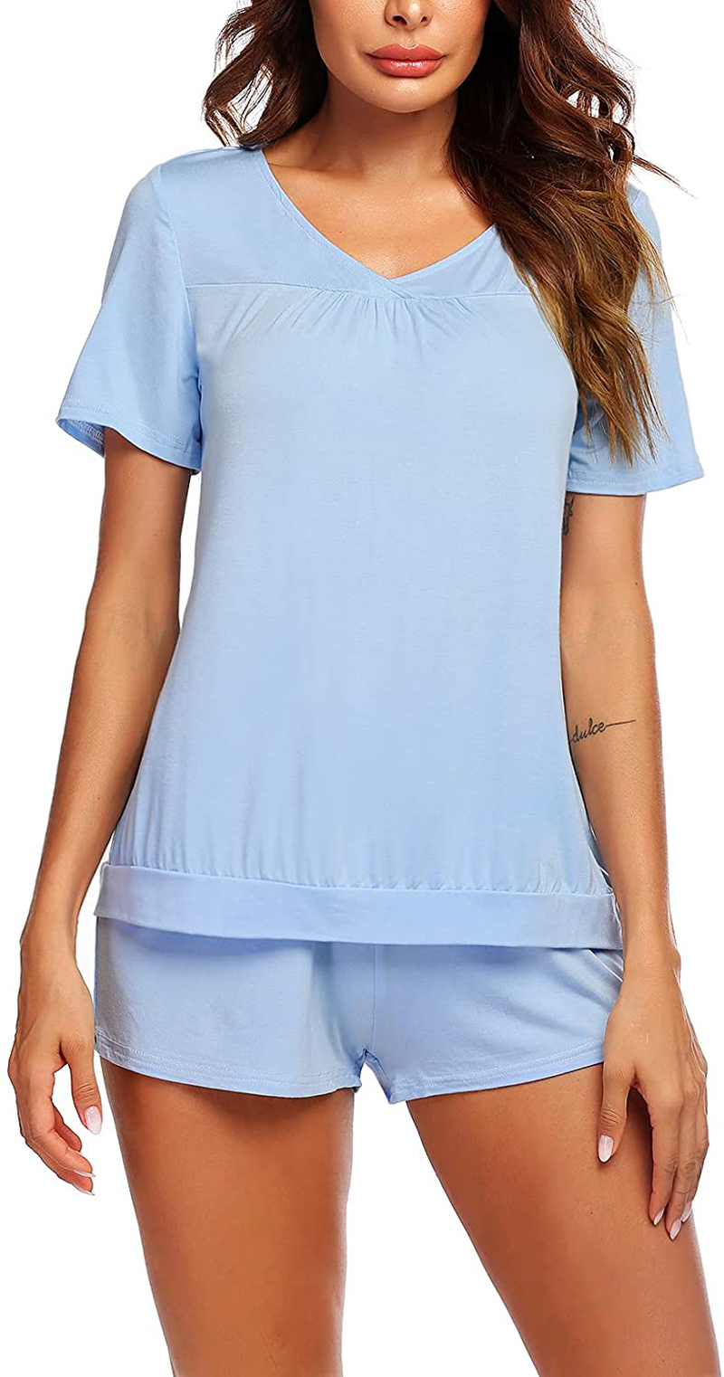 Avidlove Women's Shorts Pajama Set Short Sleeve Sleepwear Nightwear Pjs S-XXL Apparel & Accessories > Clothing > Sleepwear & Loungewear > Pajamas Avidlove Light Blue Small