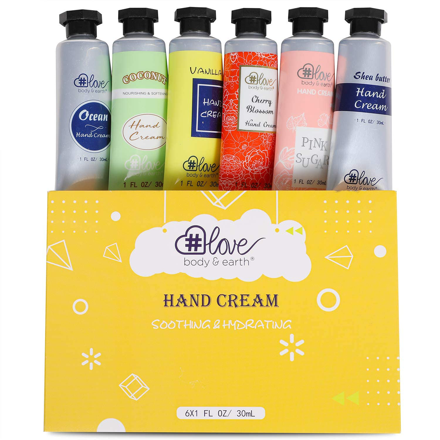 Shea Butter Hand Cream Set - Pack of 6 Hand Lotion Gift Set for Rough Dry Hands, Non-greasy 6 Plant Fragrances, Hand Cream Set for Women Gifts, Birthday Christmas Gifts for Women Arts & Entertainment > Party & Celebration > Gift Giving BODY & EARTH # LOVE