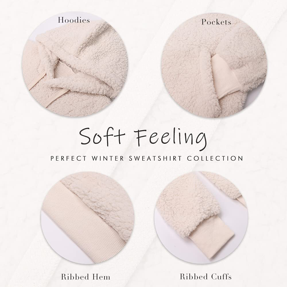 KIRUNDO Winter Women’S Fuzzy Fleece Hoodies Sweatshirts Casual Long Sleeves Shaggy Sherpa Pullover with Pockets Apparel & Accessories > Clothing > Activewear Kylie Max