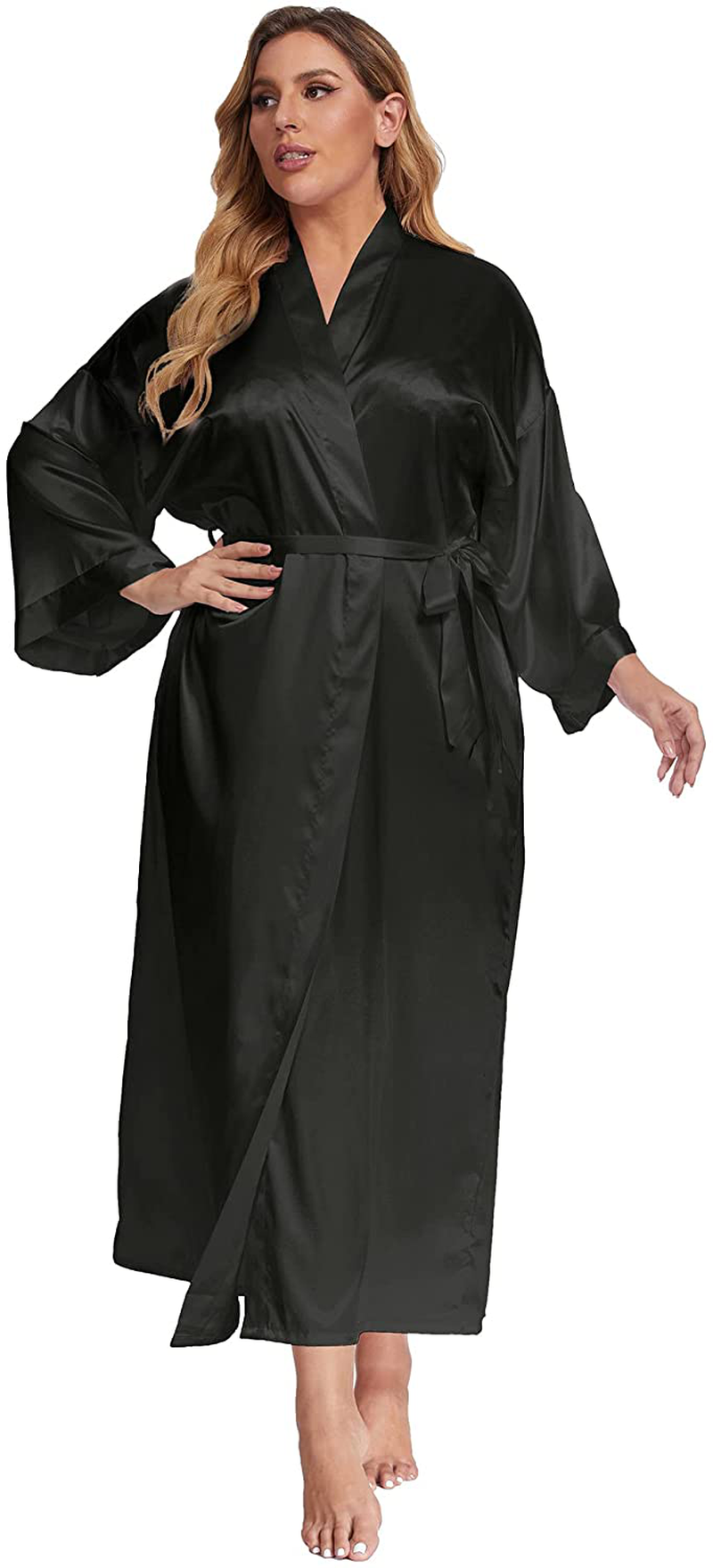 Feslieacc Women'S plus Size Long Satin Robes plus Size Long Silk Robes Kimonos Sleepwear Dressing Gown Apparel & Accessories > Clothing > Sleepwear & Loungewear > Robes feslieacc