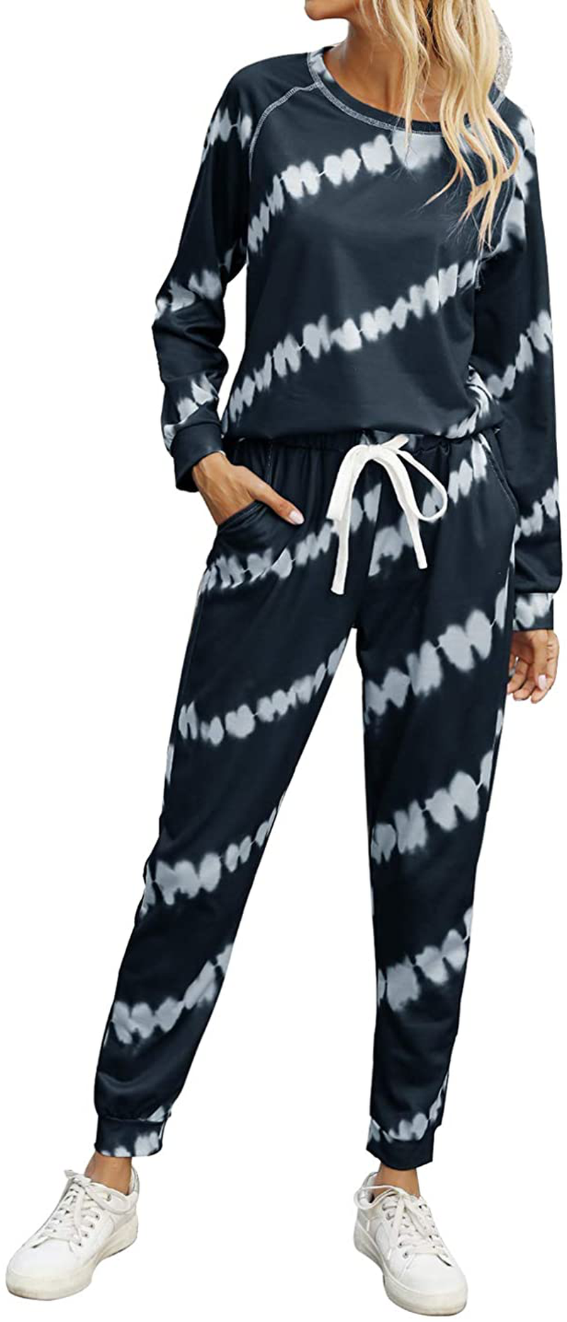 PRETTYGARDEN Women’s Tie Dye Two Piece Pajamas Set Long Sleeve Sweatshirt with Long Pants Sleepwear Apparel & Accessories > Clothing > Sleepwear & Loungewear > Pajamas PRETTYGARDEN Ombre-black Small