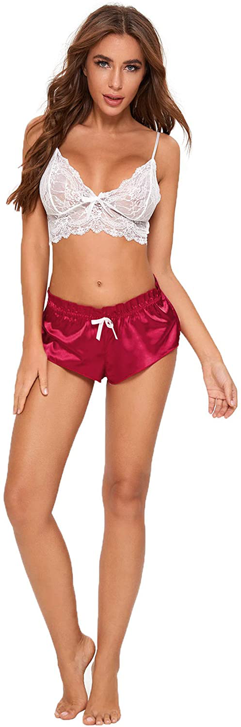 Sweatyrocks Women'S 2 Piece Lingerie Set Lace Cami Top with Shorts with Panties Sexy Pajama Set Apparel & Accessories > Clothing > Sleepwear & Loungewear Kylie Max