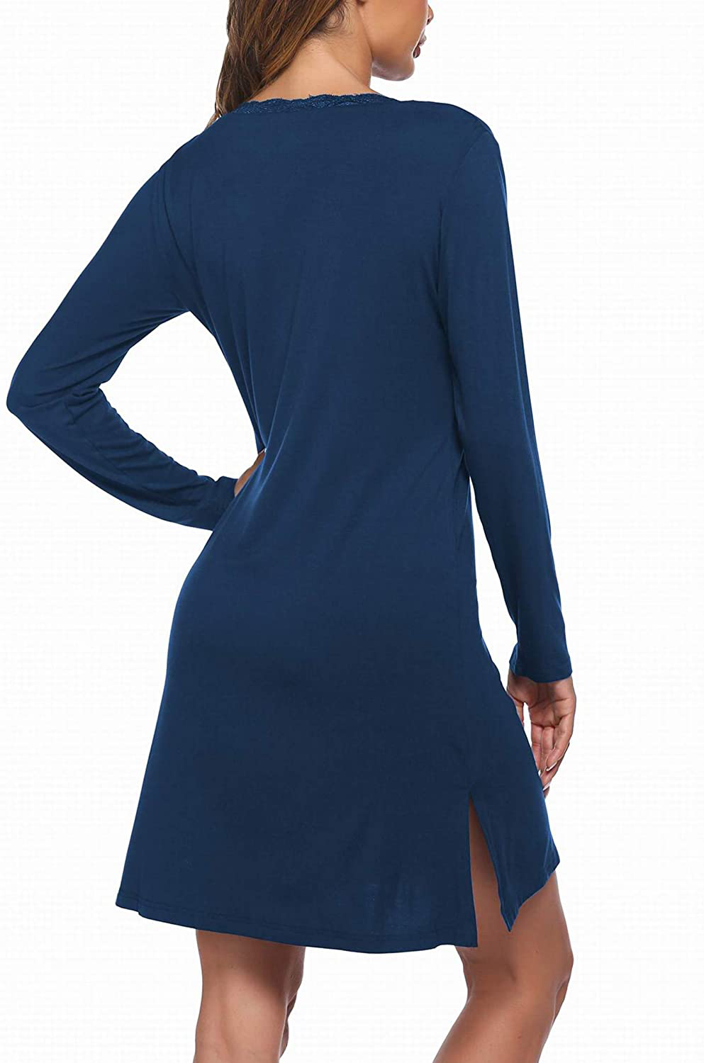 Ekouaer Sleepshirt for Women Sexy Nightgowns Long Sleeve Sleepwear Night Dress V-Neck Nightwear Gown Loungewear S-XXL Apparel & Accessories > Clothing > Sleepwear & Loungewear > Nightgowns Kylie Max