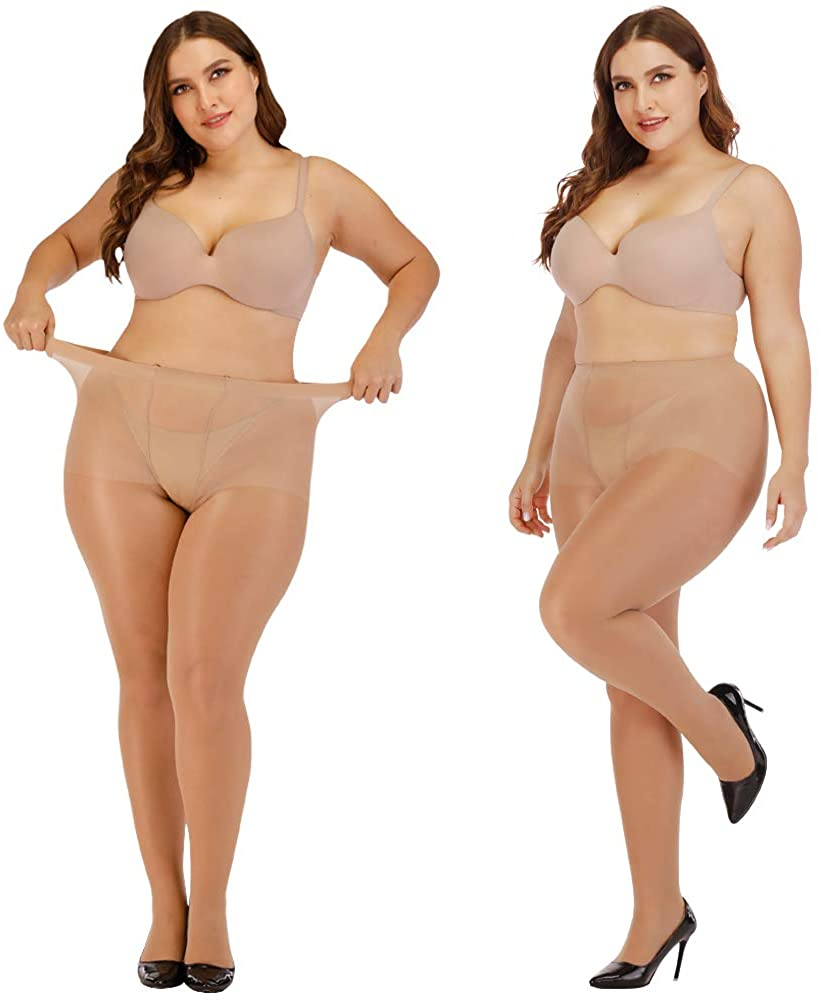 ARRUSA Super Durable plus Size Tights, High Waist Control Top Sheer Pantyhose, Shiny Nylon Thigh High Stockings for Women… Apparel & Accessories > Clothing > Underwear & Socks > Shapewear ARRUSA 2packs Skin