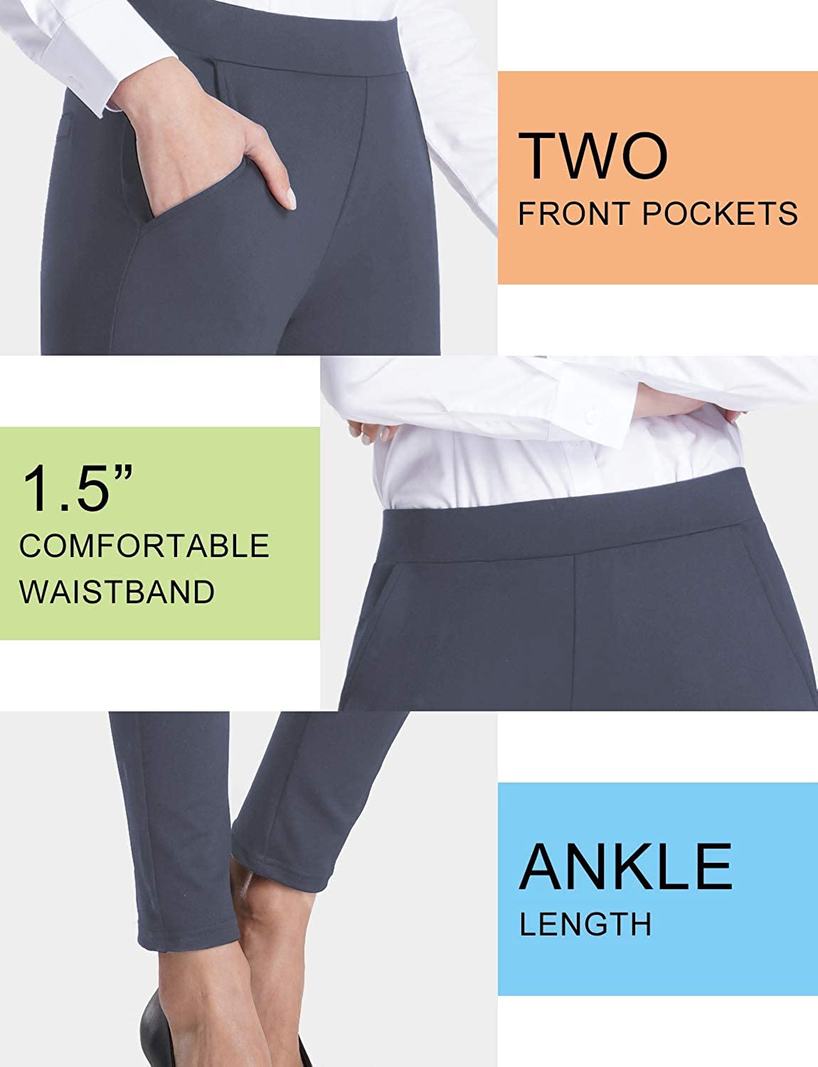 Bamans Women's Skinny Leg Work Pull on Slim Stretch Yoga Dress Pants w/Tummy Control Apparel & Accessories > Clothing > Activewear KYLIE MAX
