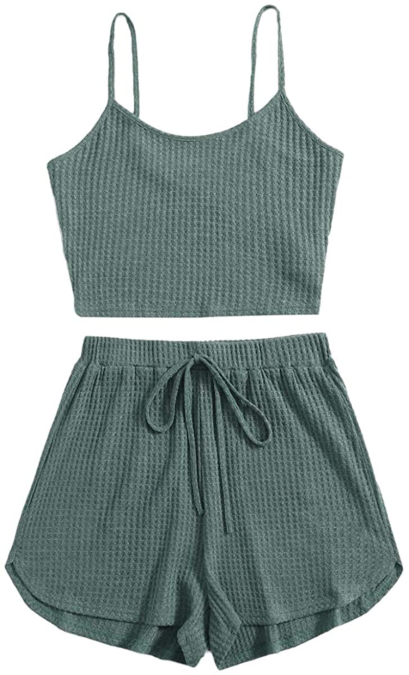 ROMWE Women'S 2 Piece Pajama Set Crop Cami Tops and Shorts Lounge Set Outfit Apparel & Accessories > Clothing > Sleepwear & Loungewear Kylie Max