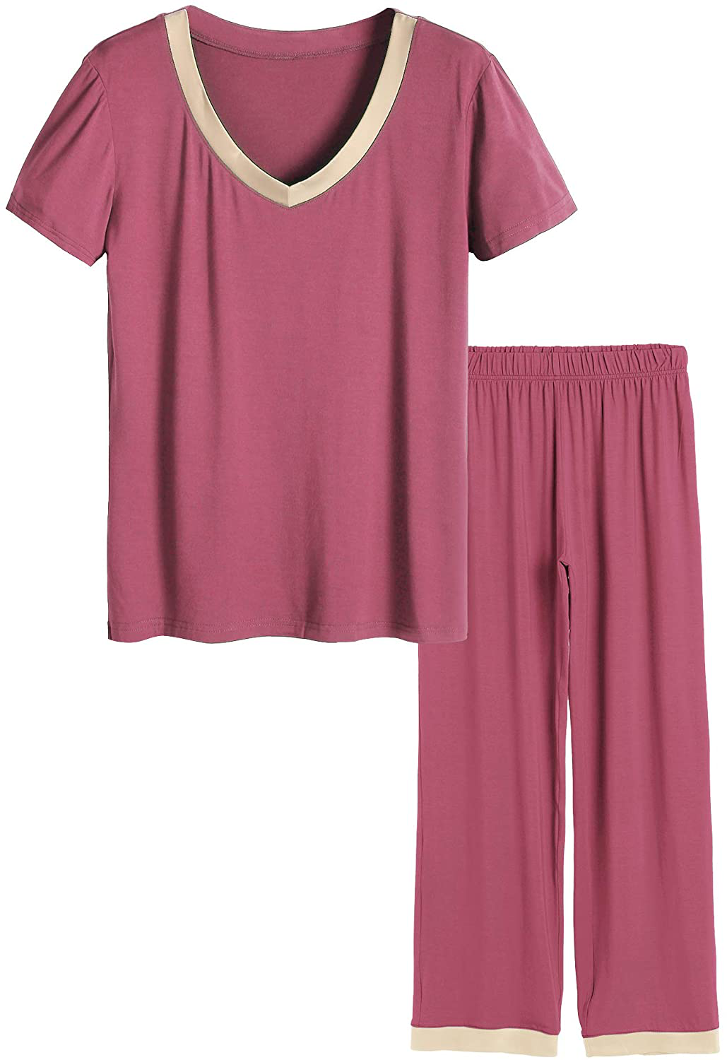 Latuza Women's V-neck Sleepwear Short Sleeves Top with Pants Pajama Set Apparel & Accessories > Clothing > Sleepwear & Loungewear > Pajamas Latuza Brick Red Medium