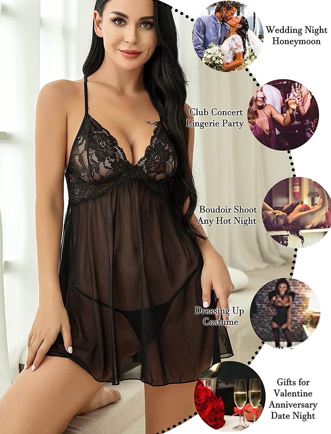 Avidlove Women Negligees Lingerie Lace Babydoll Sexy Chemise Exotic Mesh Nightgowns Apparel & Accessories > Clothing > Underwear & Socks > Lingerie Kylie Max