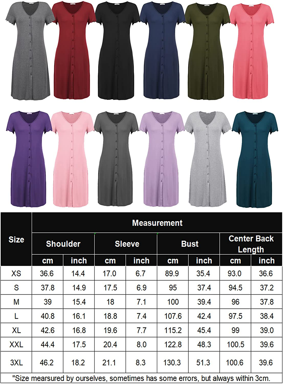 Ekouaer Women'S Nightshirt Short Sleeve Button down Nightgown V-Neck Sleepwear Pajama Dress Apparel & Accessories > Clothing > Sleepwear & Loungewear > Nightgowns Kylie Max