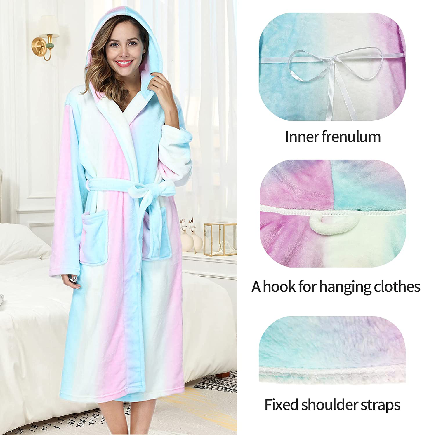 RONGTAI Womens Long Robes Plush Fleece Nightgown Thick plus Size Hooded Bathrobe with Pockets Fluffy Sleepwear for Men Apparel & Accessories > Clothing > Sleepwear & Loungewear > Robes RONGTAI