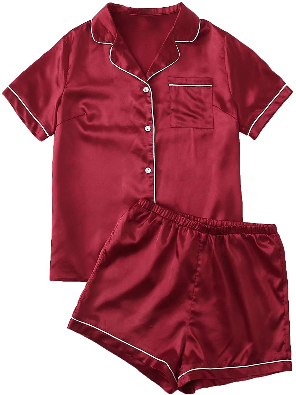 SweatyRocks Women's Short Sleeve Sleepwear Button Down Satin 2 Piece Pajama Set Apparel & Accessories > Clothing > Sleepwear & Loungewear > Pajamas SweatyRocks