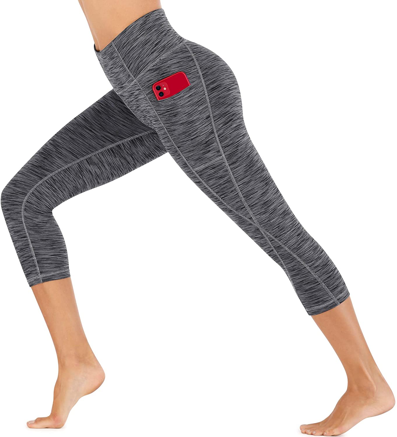 Heathyoga Yoga Pants for Women with Pockets High Waisted Leggings with Pockets for Women Workout Leggings for Women Apparel & Accessories > Clothing > Underwear & Socks > Shapewear Heathyoga Capris Space Dark Grey Large