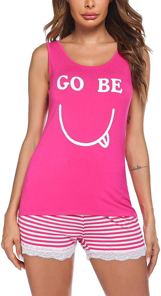 Ekouaer Womens Pajama Set Sleeveless Tank Top and Shorts Pj Set Lace Hem Sleepwear S-XXL Apparel & Accessories > Clothing > Sleepwear & Loungewear > Pajamas Ekouaer Rose Pink Medium