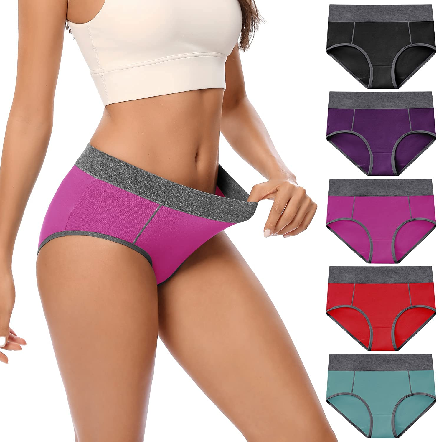POKARLA Women'S Cotton Stretch Underwear Ladies Mid-High Waisted Briefs Panties 5-Pack Apparel & Accessories > Clothing > Underwear & Socks > Underwear POKARLA Multicolored-03-5pack XX-Large
