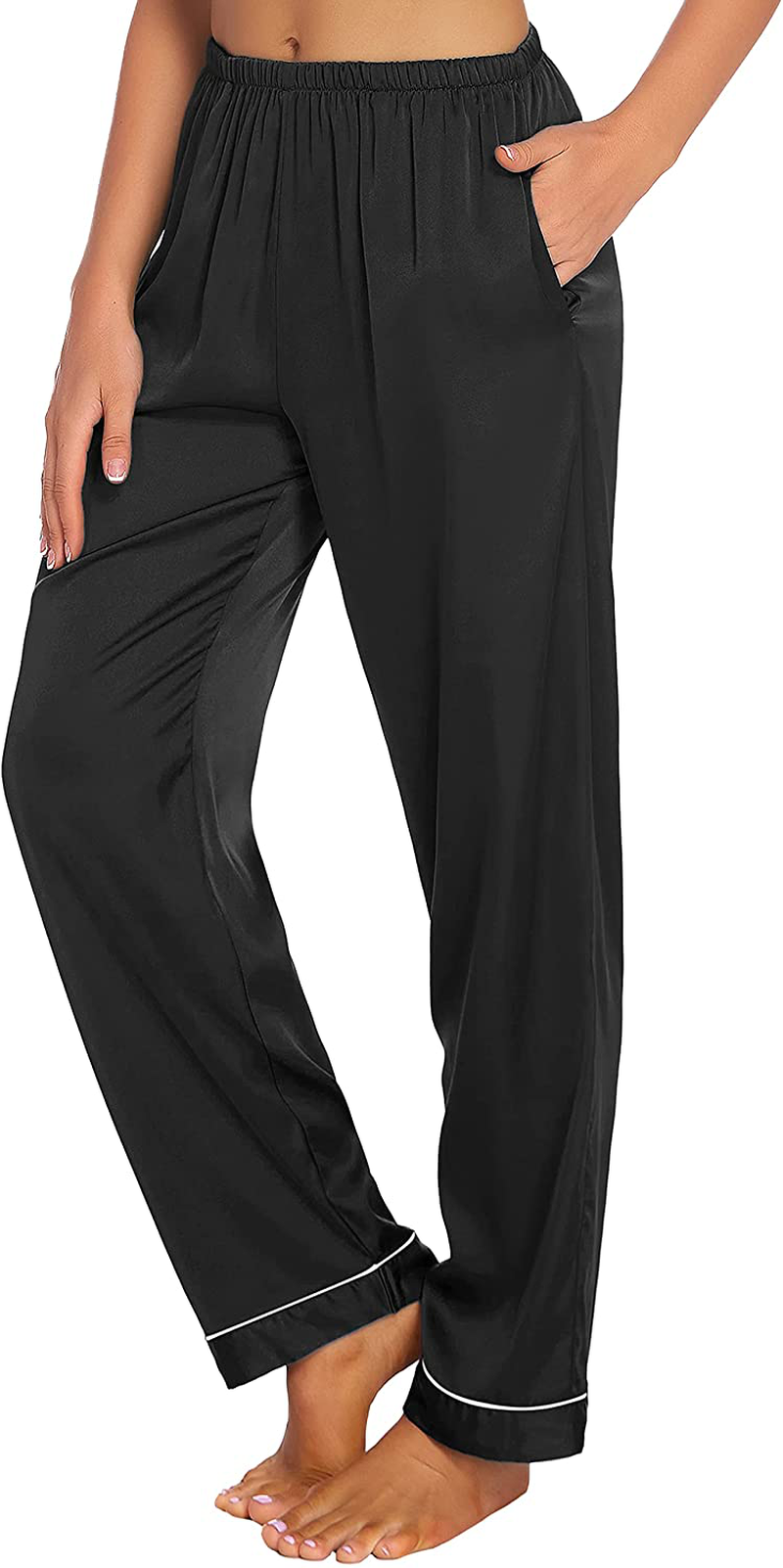 Ekouaer Silk Pajama Pants Women'S Casual Long Lounge Pants Satin Soft Sleepwear Pj Bottoms with Pockets S-XXL Apparel & Accessories > Clothing > Sleepwear & Loungewear > Pajamas Kylie Max