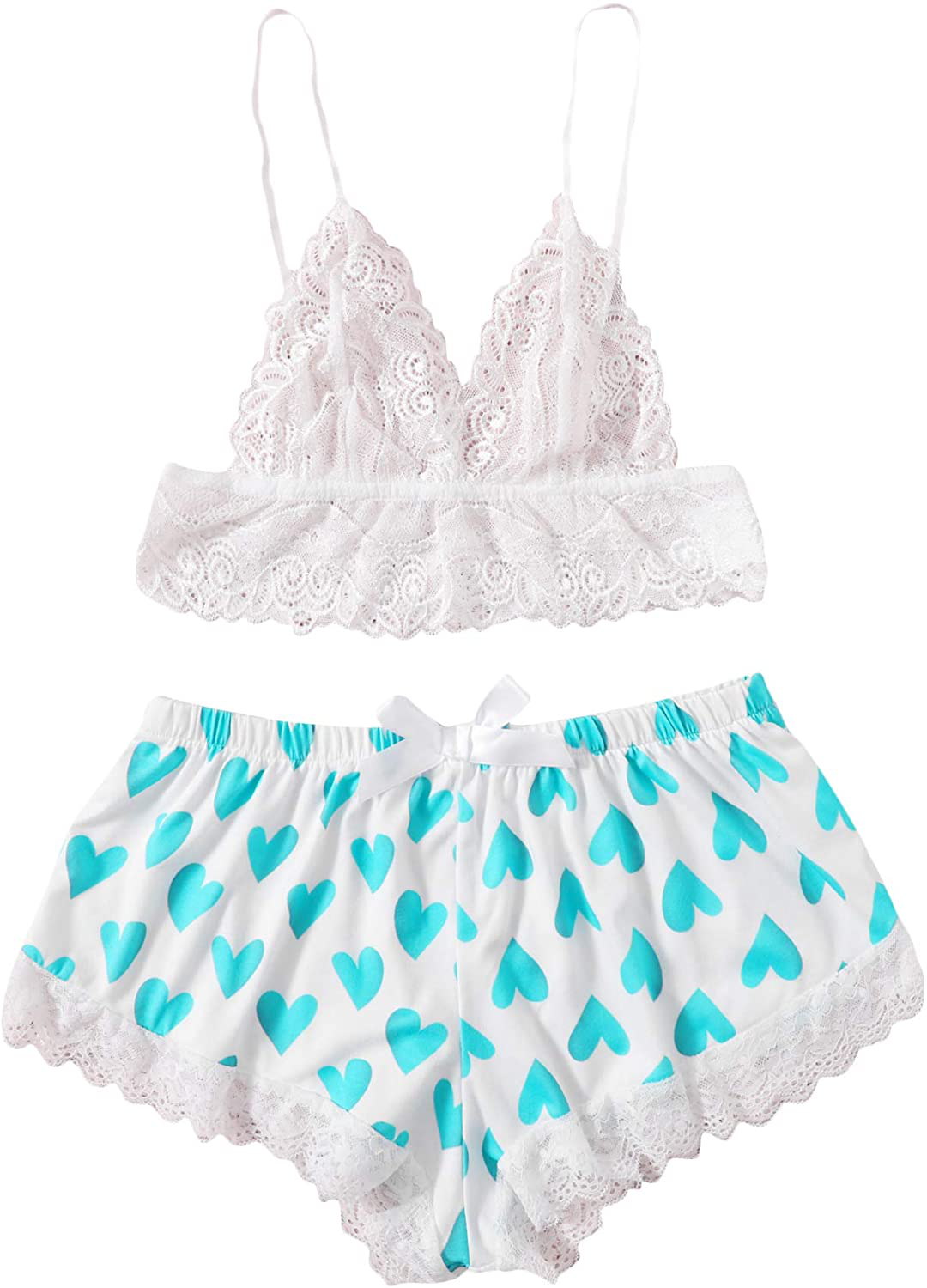SOLY HUX Women'S Lace Sheer Cami Top with Satin Shorts Pajama Set Sleepwear Apparel & Accessories > Clothing > Sleepwear & Loungewear Kylie Max