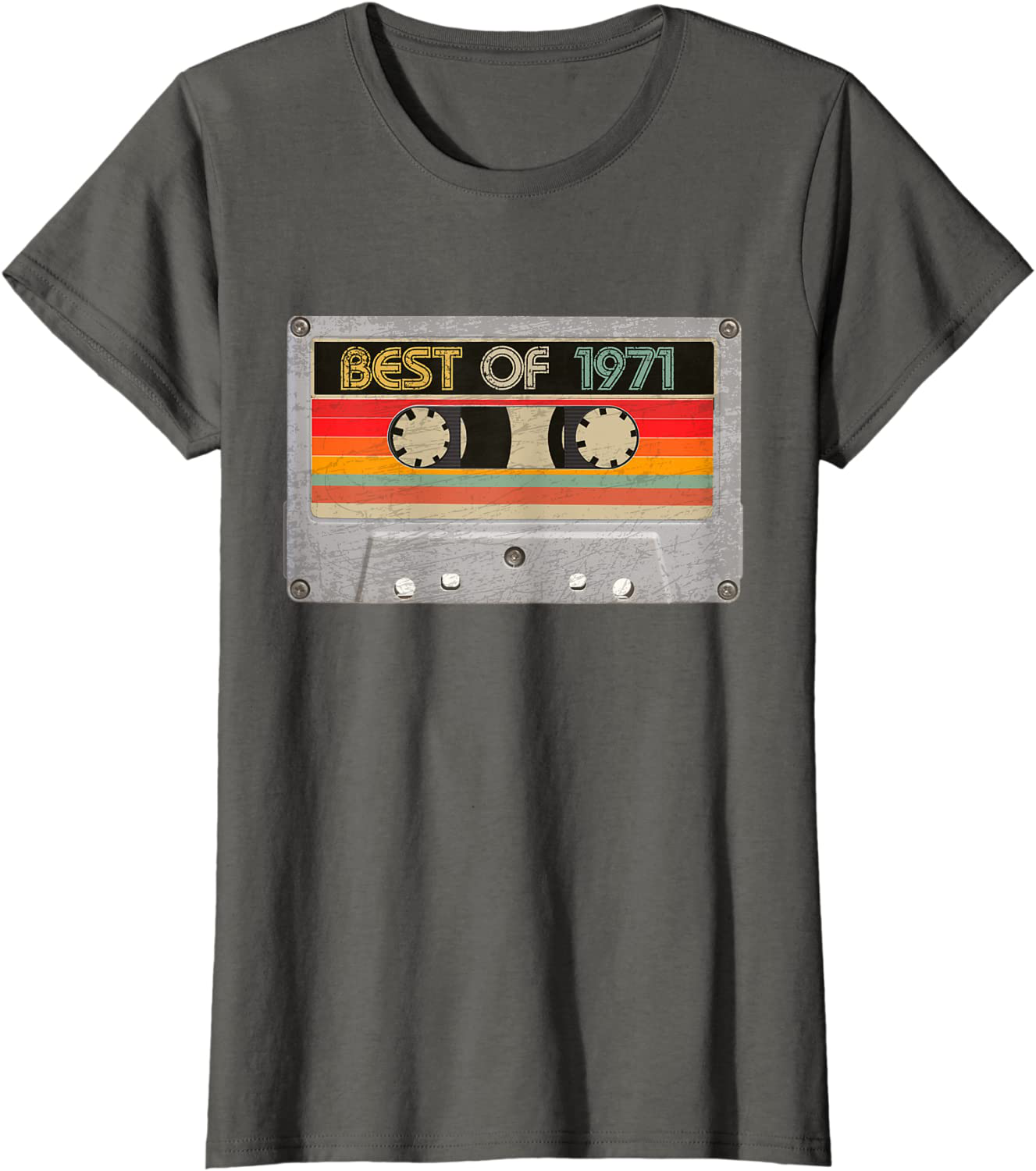Best Of 1971 50th Birthday Gifts Cassette Tape Vintage T-Shirt Arts & Entertainment > Party & Celebration > Gift Giving BORN Asphalt Women 2XL