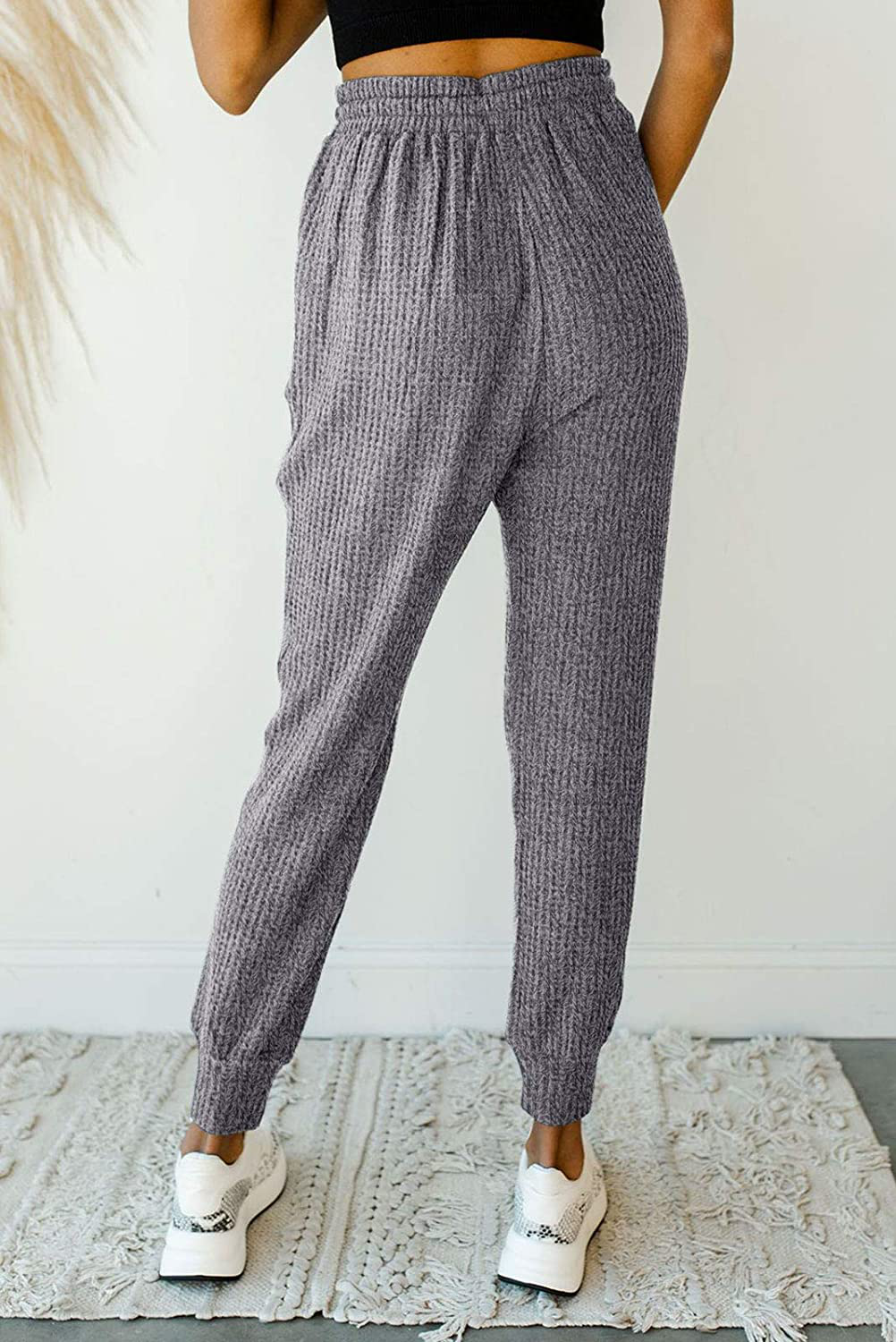 MIROL Women'S Active Drawstring Joggers Pants Elastic Waist Waffle Knit Trousers Athletic Solid Color Sweatpants Apparel & Accessories > Clothing > Activewear Kylie Max