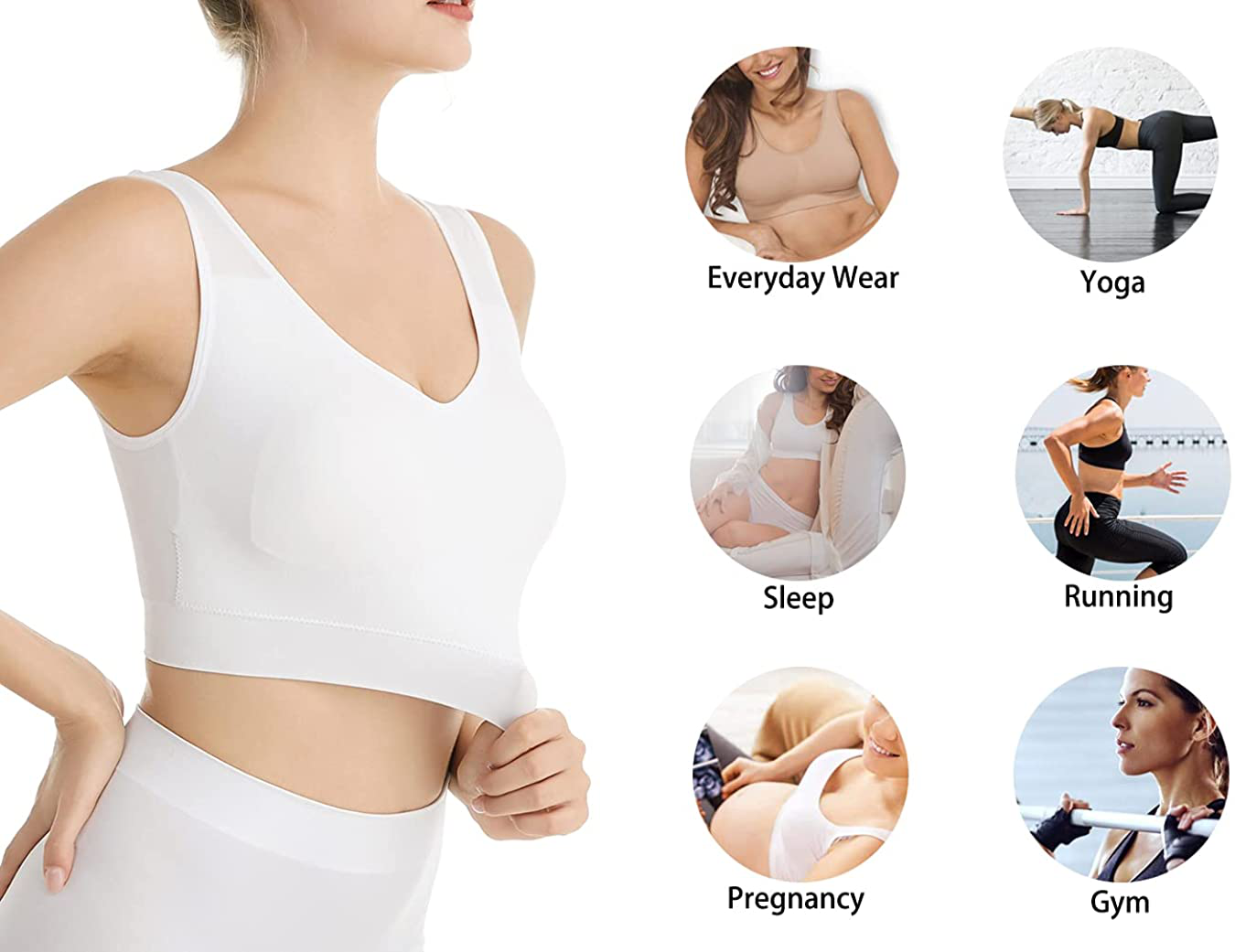 Lemef 3-Pack Seamless Sports Bra Wirefree Yoga Bra with Removable Pads for Women Apparel & Accessories > Clothing > Underwear & Socks > Bras Kylie Max