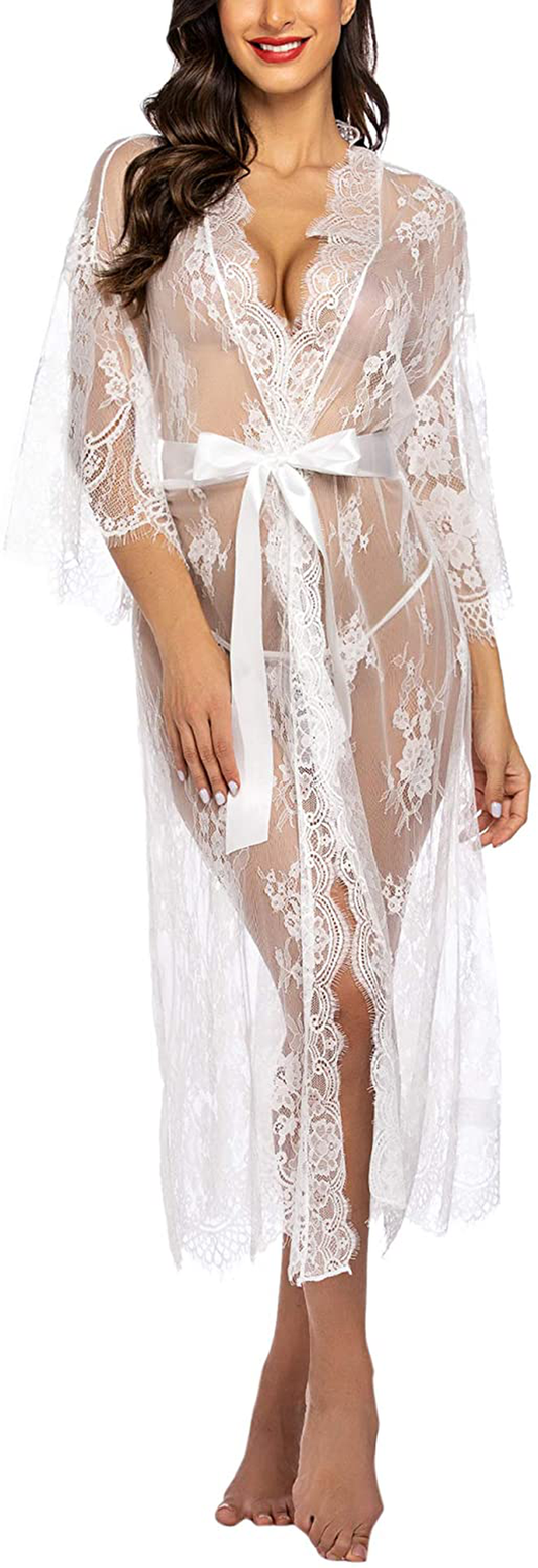 Avidlove Women Sexy Long Lace Lingerie Kimono Robe Sheer Babydoll Nightgown Nightdress Apparel & Accessories > Clothing > Underwear & Socks > Lingerie Kylie Max