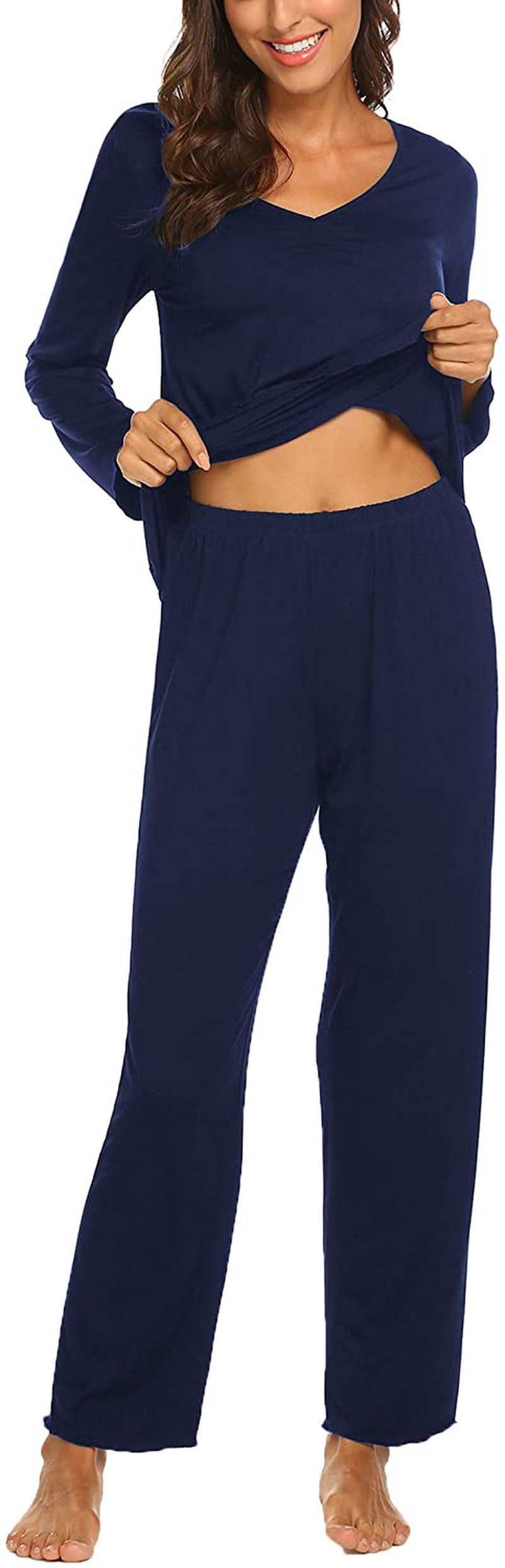Ekouaer Women'S Pajama Set Long Sleeve Sleepwear Soft Loungewear Sets Pajamas Top and Pants Pjs S-XXL Apparel & Accessories > Clothing > Sleepwear & Loungewear Kylie Max