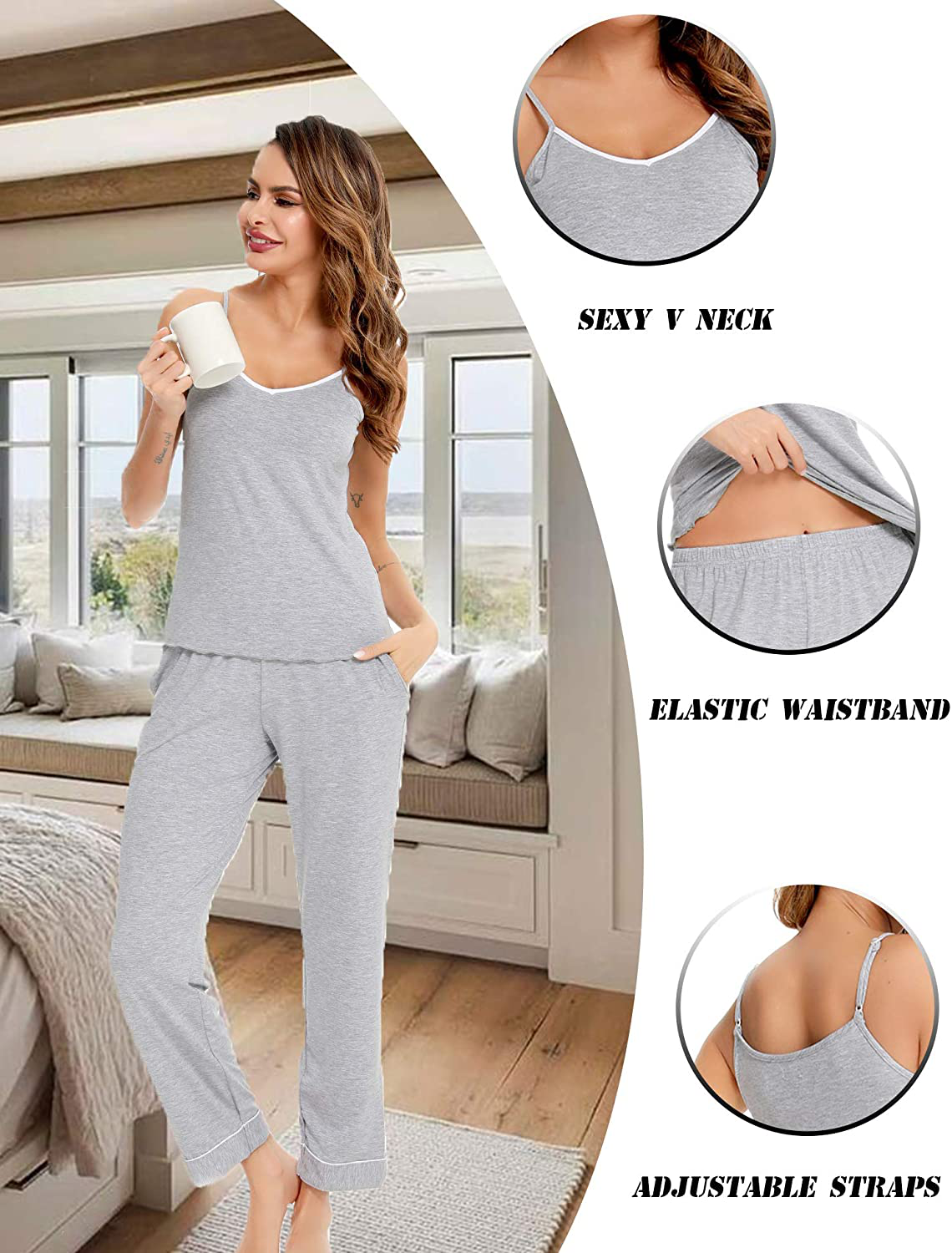 Lecgee Women'S Pajamas Set V-Neck Two Piece Sleepwear Spaghetti Strap Sleeveless Nightwear Apparel & Accessories > Clothing > Sleepwear & Loungewear Kylie Max