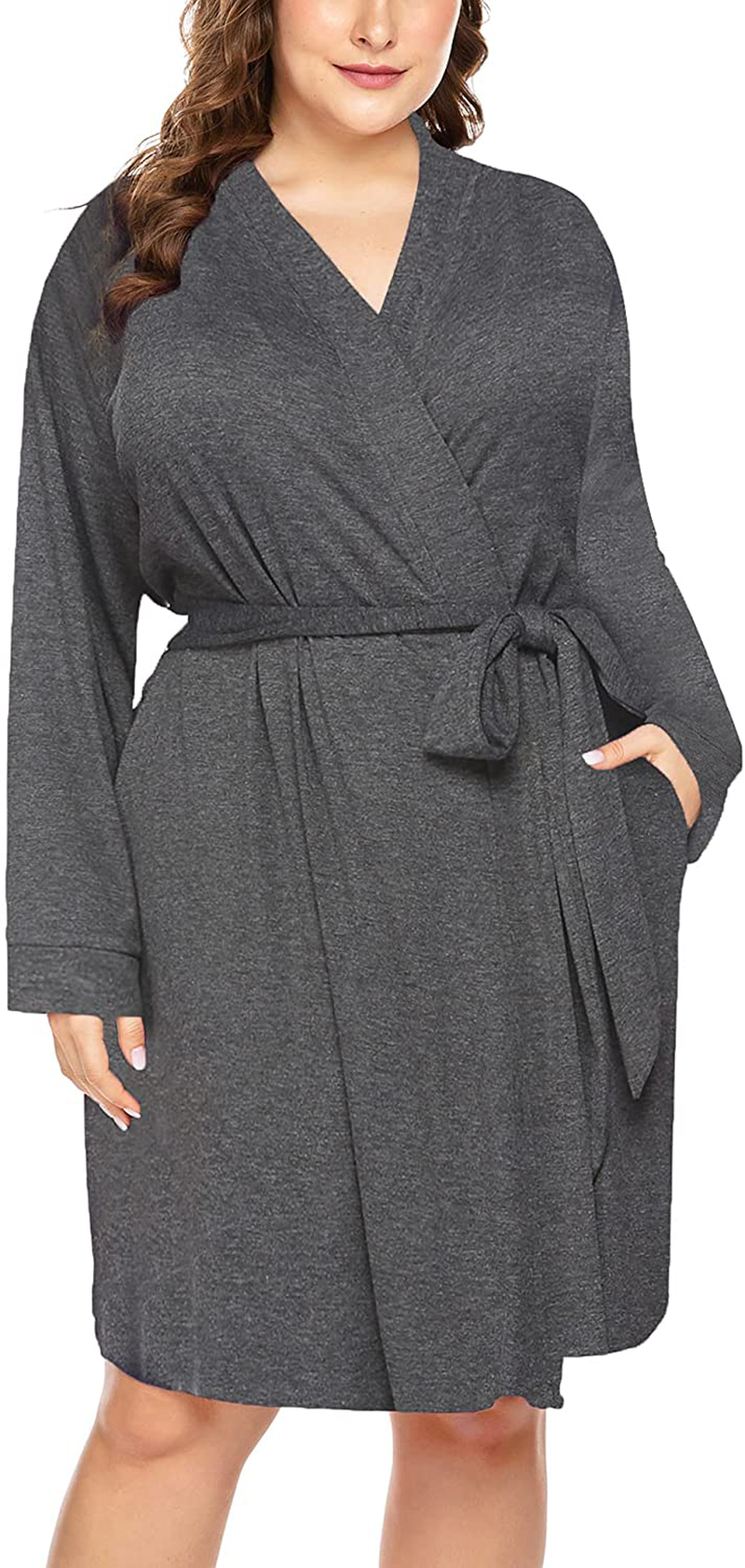 IN'VOLAND Women plus Size Robes Long Sleeve Bath Robe Knit Bathrobe Soft Sleepwear Ladies Nightwear(16W-28W) Apparel & Accessories > Clothing > Sleepwear & Loungewear > Robes IN'VOLAND Dark Grey 26 Plus