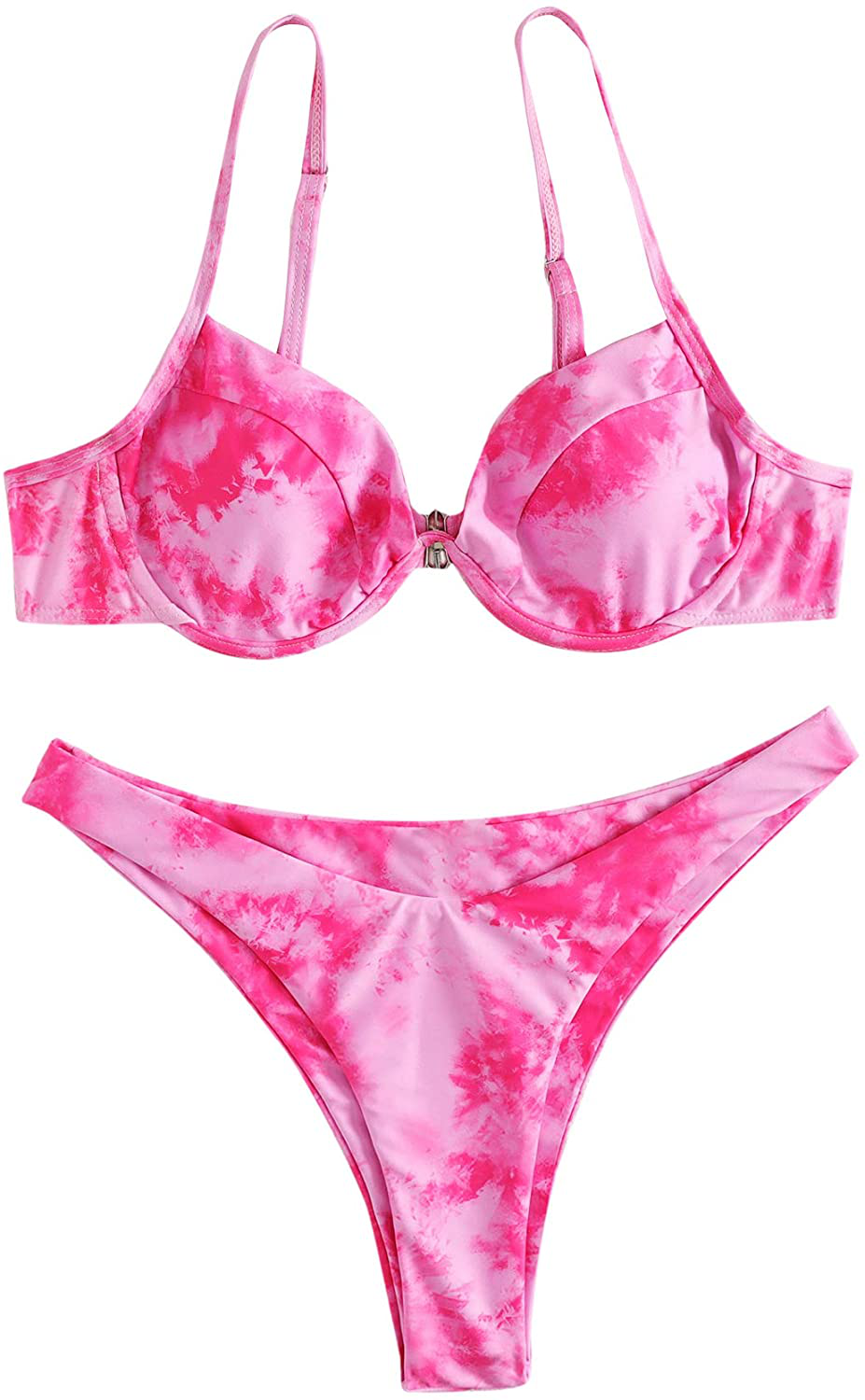 SweatyRocks Women's Sexy Bathing Suits Spaghetti Strap Floral Bikini Set Underwire Swimsuit Apparel & Accessories > Clothing > Swimwear SweatyRocks Tie Dye Pink Large
