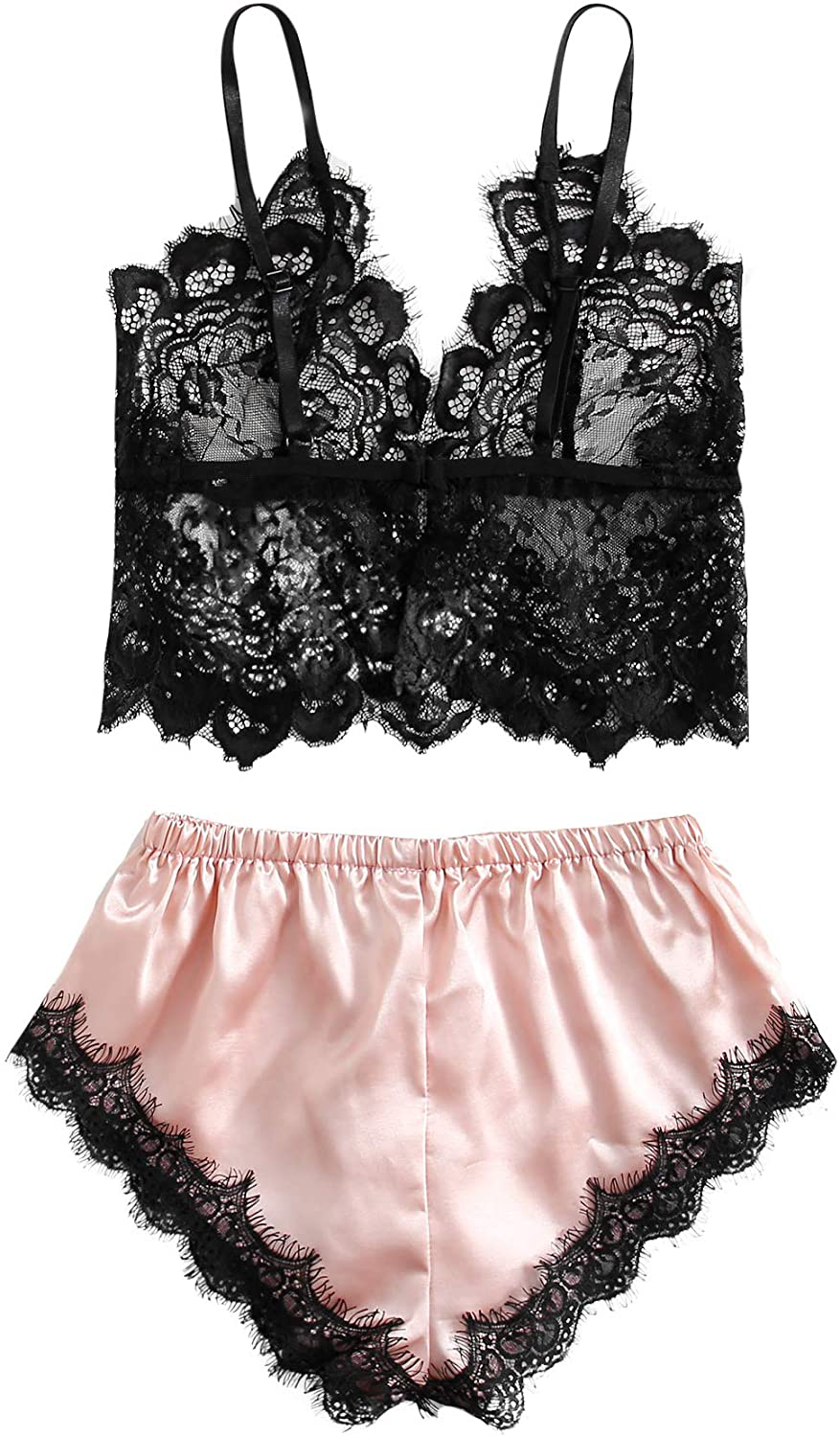 SOLY HUX Women'S Lace Sheer Cami Top with Satin Shorts Pajama Set Sleepwear Apparel & Accessories > Clothing > Sleepwear & Loungewear Kylie Max