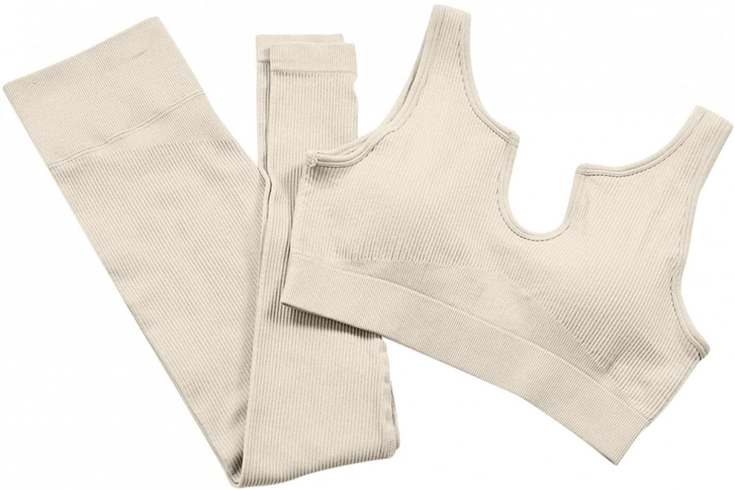 Burband Womens Solid Color 2 Piece Tracksuit High Waist Leggings Sport Bra Yoga Seamless Texture Bodysuit Workout Outfits Apparel & Accessories > Clothing > Underwear & Socks > Shapewear Burband