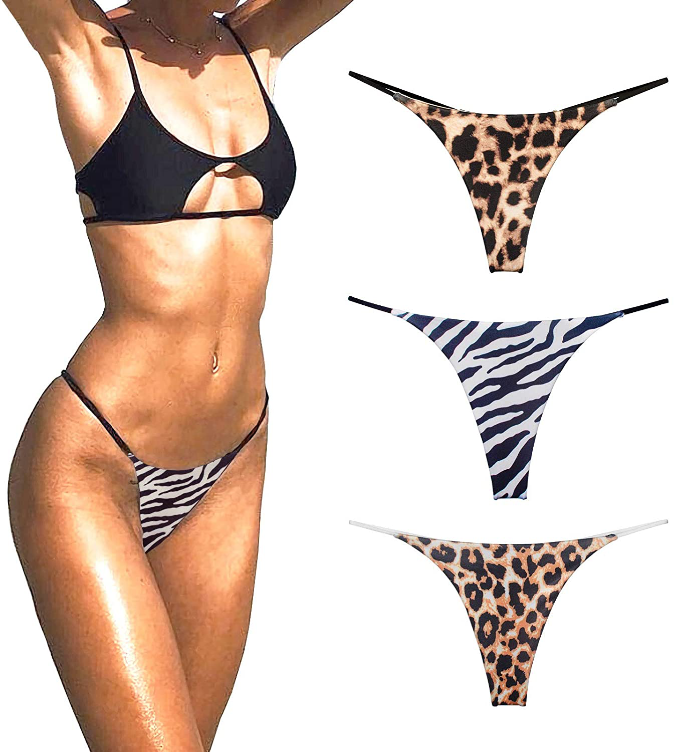 Cotton Thongs for Women Sexy Seamless Woman G String Panties 3 Pack Set Apparel & Accessories > Clothing > Underwear & Socks > Underwear KYLIE MAX Leopard Series Small