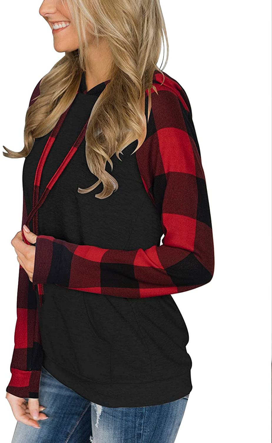 PINKMSTYLE Womens Color Block Hoodies Casual Lightweight Drawstring Pullover Sweatshirt Fall Long Sleeve Tops with Pocket Apparel & Accessories > Clothing > Activewear Kylie Max