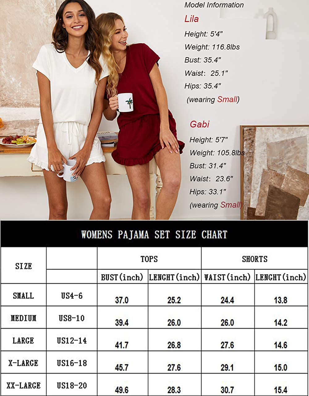 Luckymore Women'S Pajama Short Sleeve Sleepwear Soft Pj Set V Neck Top and Shorts Pajamas Set Apparel & Accessories > Clothing > Sleepwear & Loungewear Kylie Max